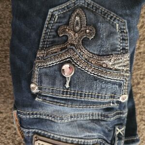 Rock Revival Dark Blue Skinny Jeans with Silver Accents